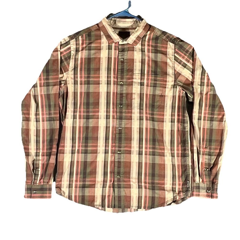 Prana Shirt Mens Size Size M Plaid Brown  Pearl Snap Long Sleeve Organic Cotton